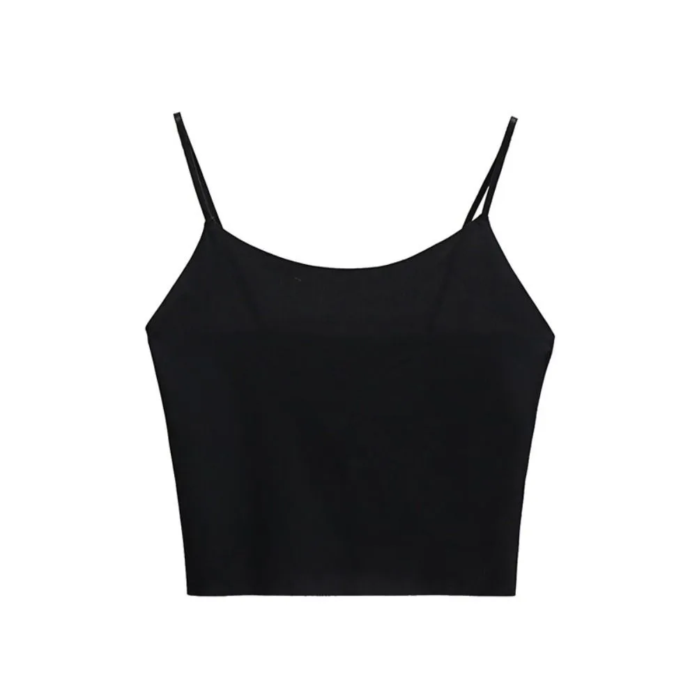 

Thin Ice Silk Traceless Sling Bralette Crop Tops Solid Color Strap Skinny Vest Tops Streetwear Women's Top Sleeveless Camisole