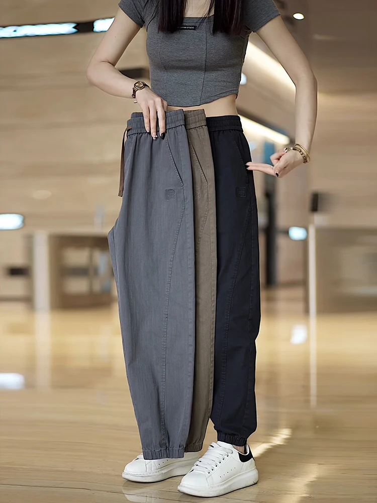 

Mature Stable Men's Casual Pants Summer Cool Trousers Busin Nine Points Harlan Sports Loose Fit High Waist Cotton Blend