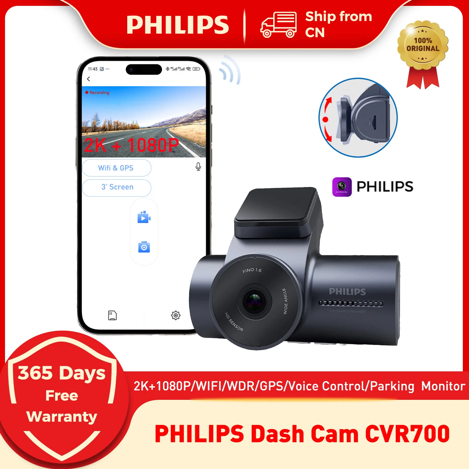 PHILIPS 4K Dash Cam Front Rear Dash Car Camera 3.16 Inch LCD Screen Super Night Vision Car Dvr Wifi 24 Hours Monitoring Dashcam