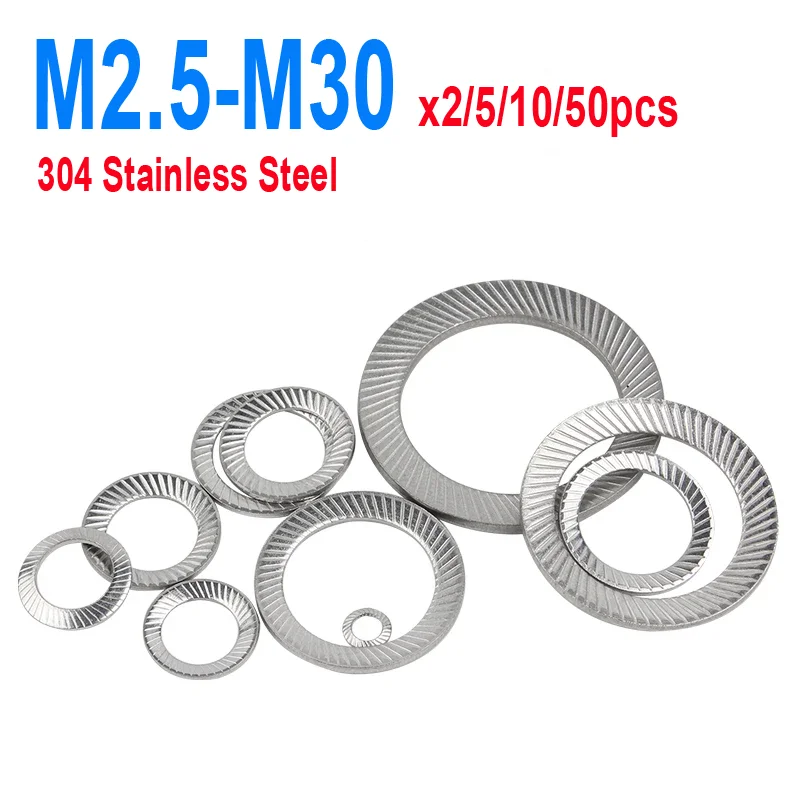 

5/ 10/ 50Pcs DIN9250 304 Stainless Steel Locking Washer Printing Oblique Lock WasherS M2.5 M3 M4 M5 M6 M8 M10 M12 M14 M16 -M30