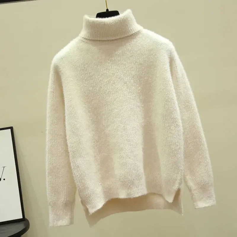 Loose Knitted Sweater Women Pullovers Elegant Cashmere Jumpers Turtleneck 2022 Winter Clothes Fashion Oversized Long Sleeve Tops