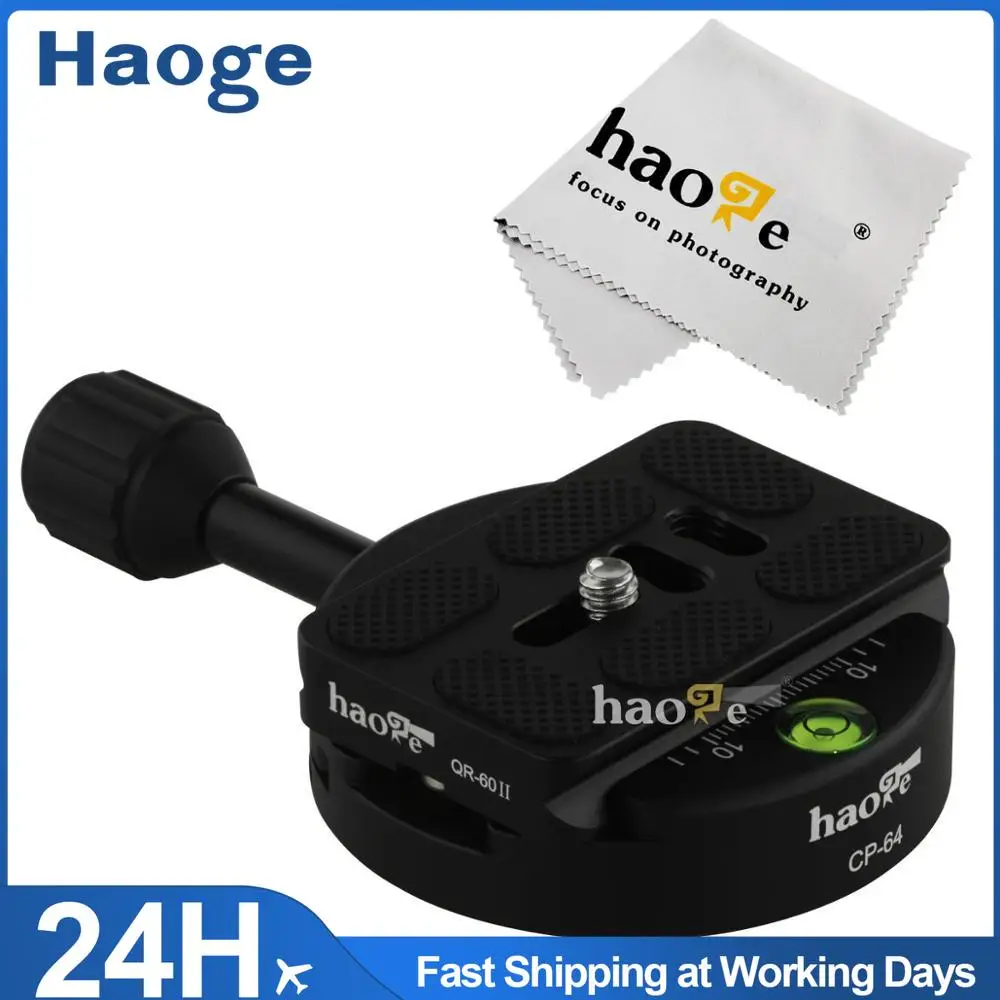 haoge-ネジとノブクランプアダプター64mm60mm-qrクイックリリースプレート付きカメラ三脚ボールヘッド一脚arca-swissと互換性あり
