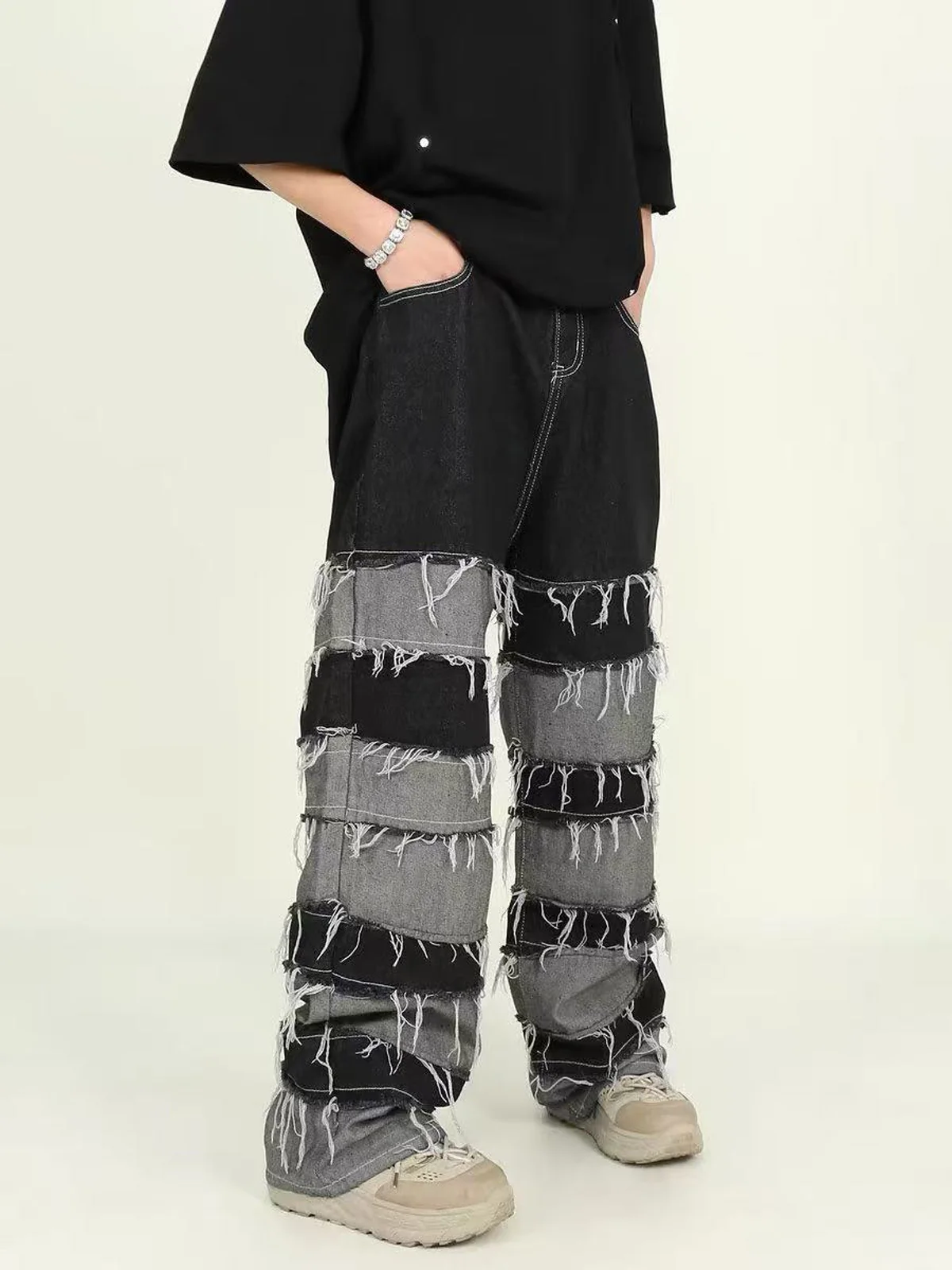 Korean High Street Men Loose Straight Wide Leg Pants Casual Hip-Hop Jeans Autumn Fashion Streetwear Trousers with Multiple Style