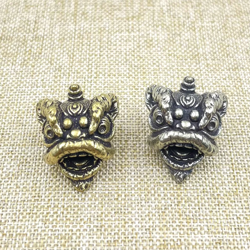 Brass Chinese Lion Dance Head Knife Beads EDC Outdoor DIY Paracord Handmade Woven Bracelets Charms Accessories Lanyard Pendants