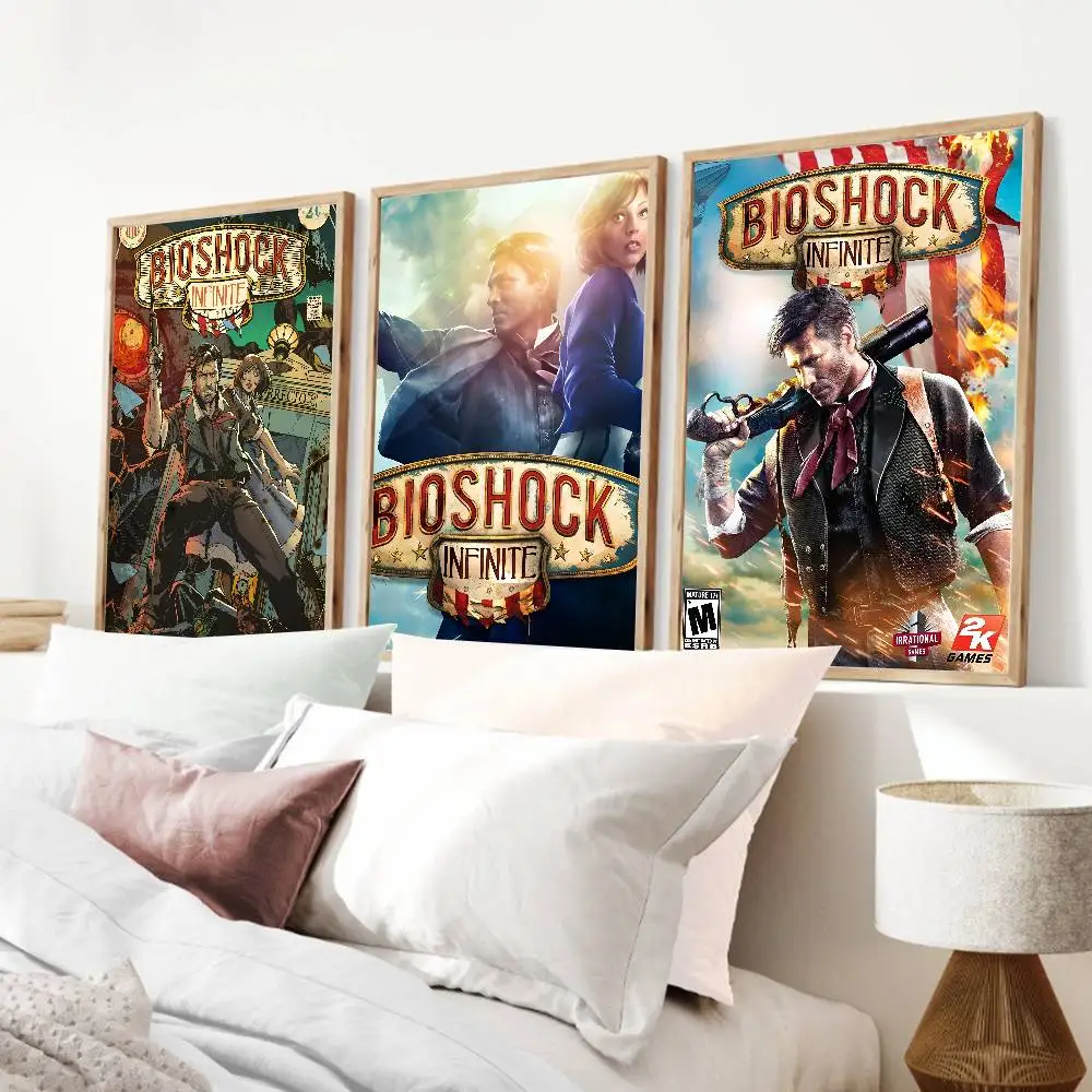 Game B-BioShock I-Infinite Poster Self-adhesive Art Waterproof Paper Sticker Coffee House Bar Room Wall Decor