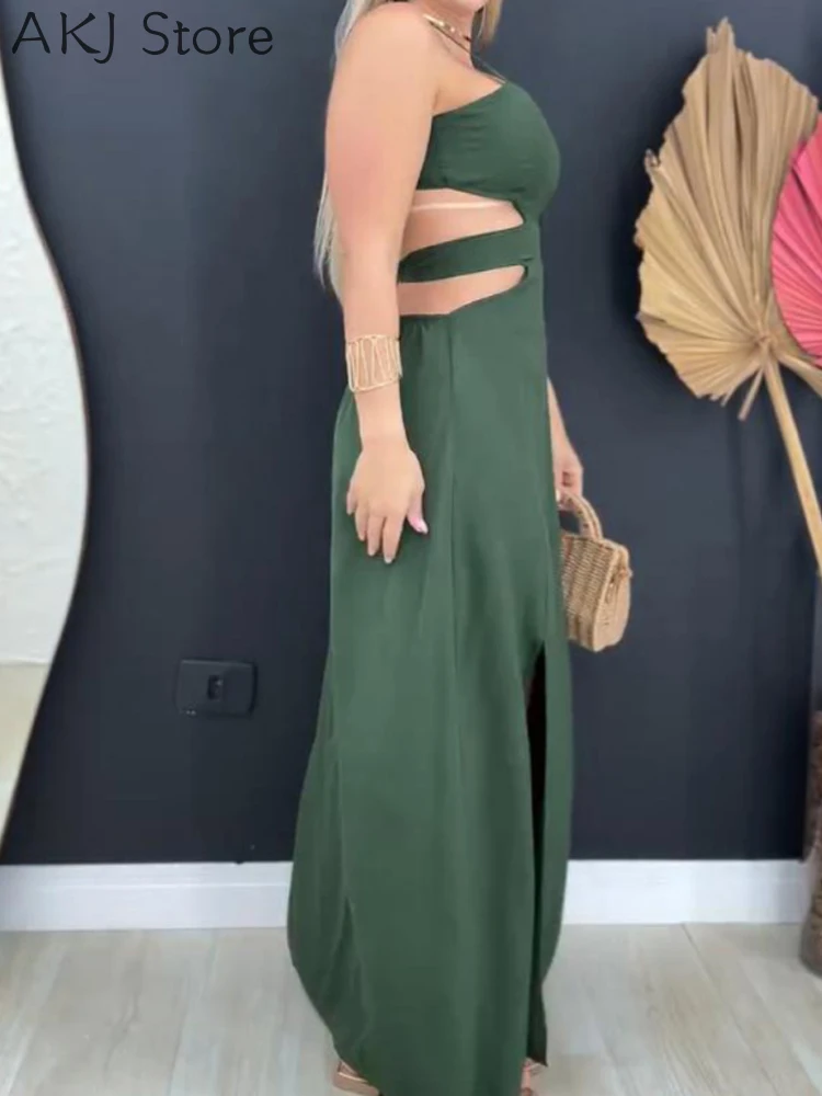 Vestido largo tipo camisola con cintura recortada y espalda atada, vestido informal de vacaciones con abertura en la cintura elástica en la espalda