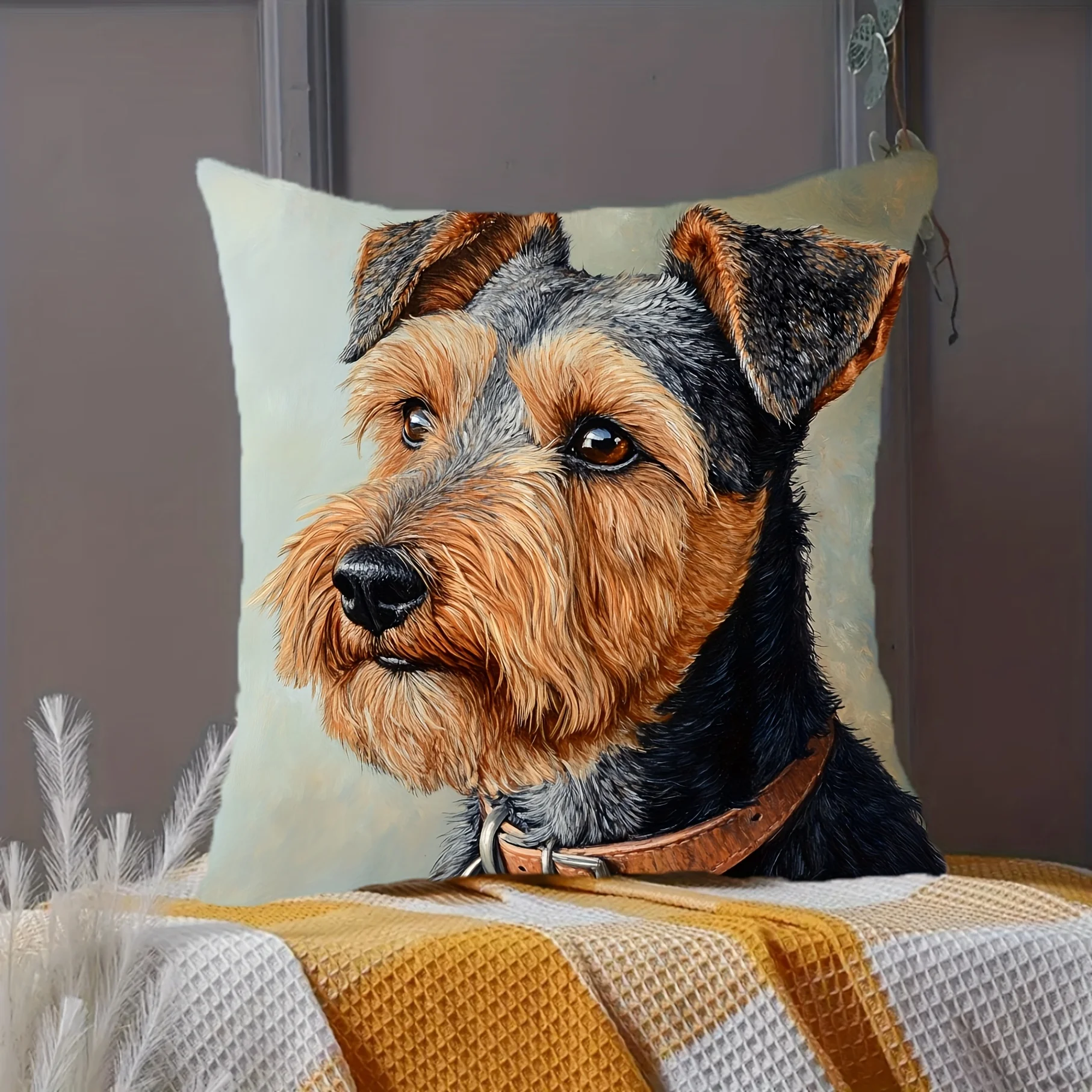 Dog Portrait Pillowcase Throw Cushion Cover for Dog Lovers Pet Mom Dad Home Decor Gift Decorative Canine Art Pillow Case 40x40cm