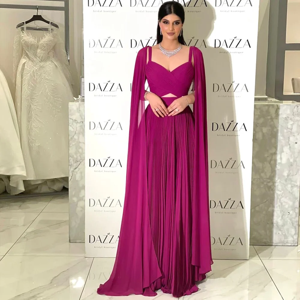 Sharon Said Fuchsia Chiffon Evening Dresses with Cape Sleeves Yellow Arabic Elegant Women Wedding Formal Gowns SF090 Customized