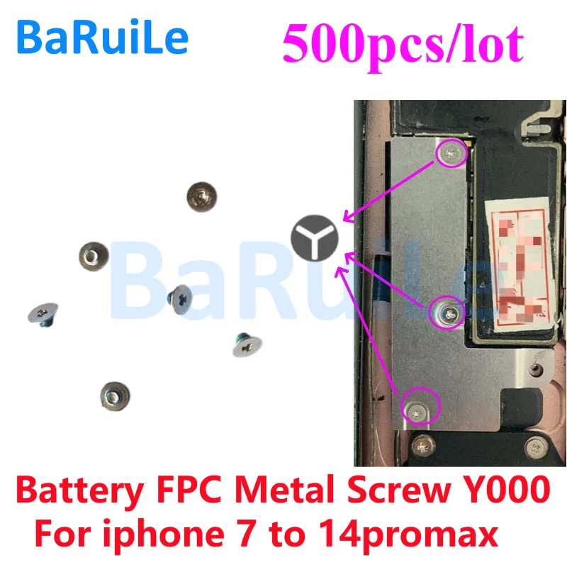 BaRuiLe 500pcs Battery FPC Metal Screw for iPhone 7 Inside Y000 1.0mm / 1.2mm Tri Point Screws Repair Parts