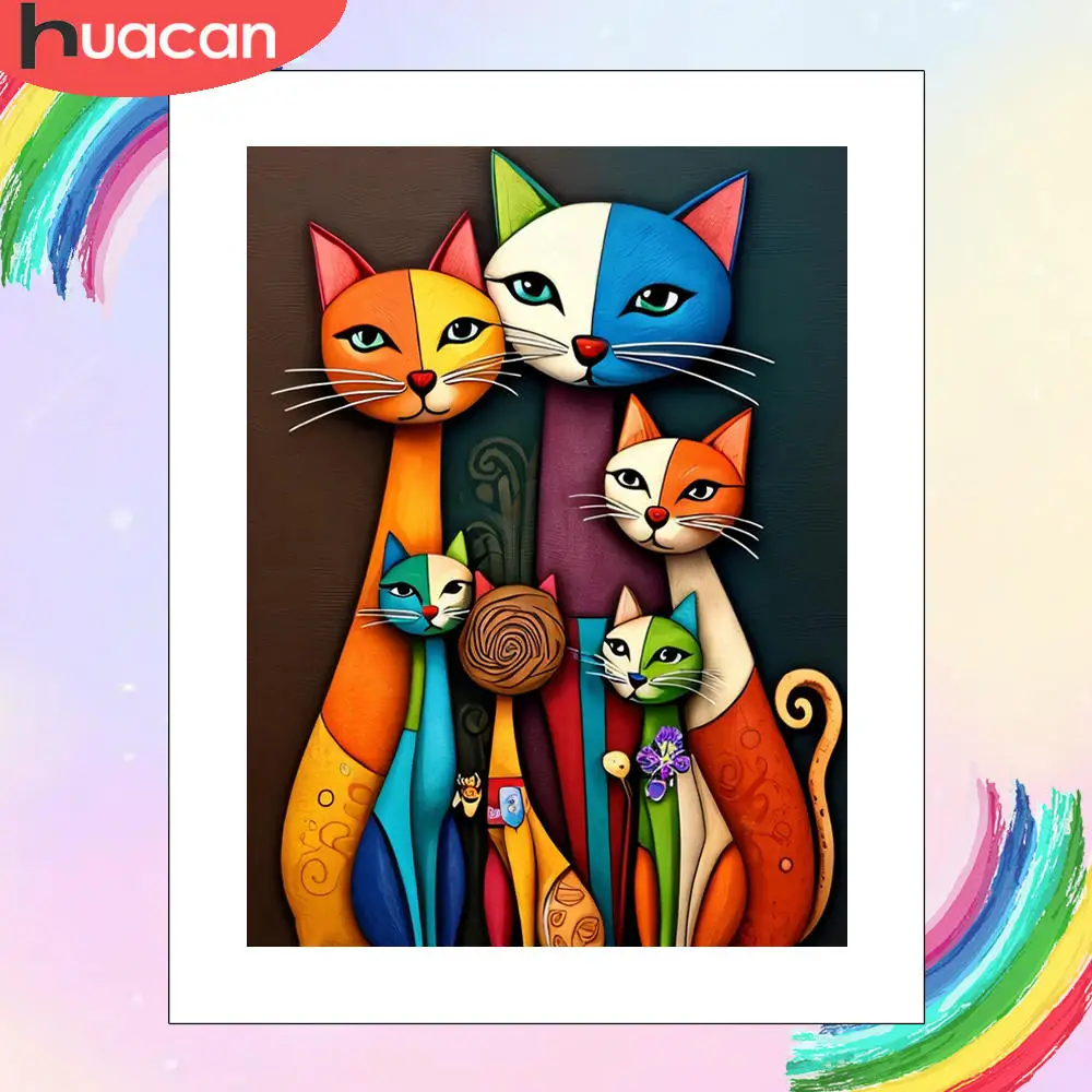 Malen nach Zahlen-Set, bunte abstrakte Katze, Familie, geometrischer Stil, Malerei, Kunst, DIY, digitale Ölzeichnung für Heimdekoration