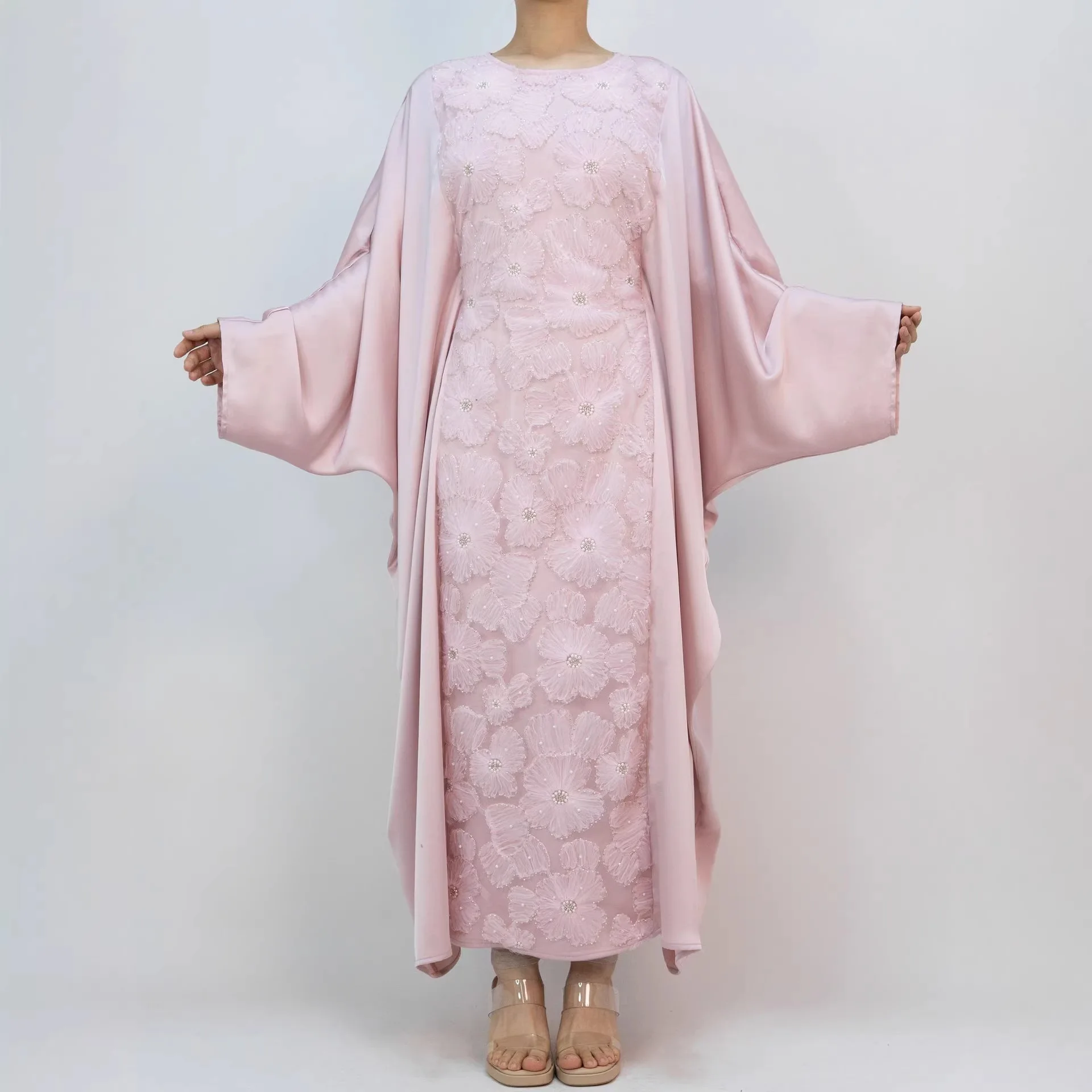 

3D Floral Embroidery Abaya Dubai Kaftan Women Muslim Party Dress Eid Djellaba Ramadan Caftan Marocain Femme Robe Islam Jalabiya