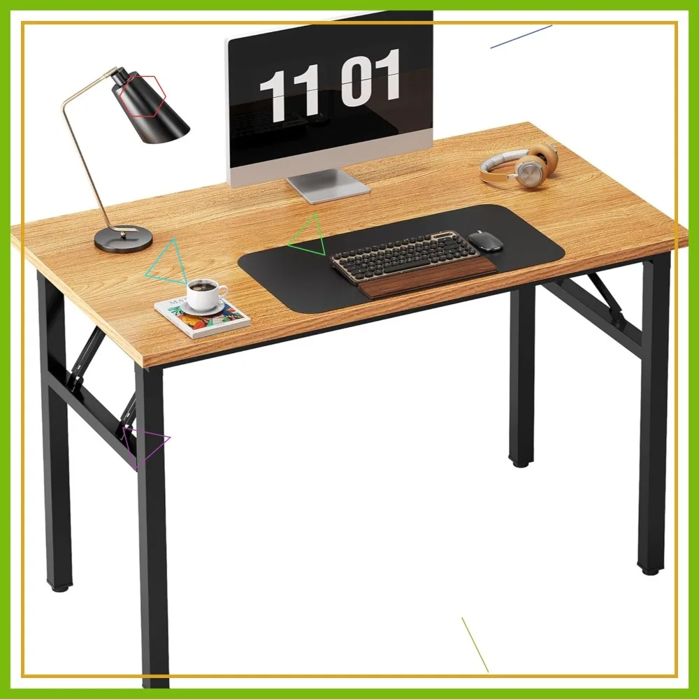 

Foldable Computer Desk 39.4 Inch - Office Writing Work Table for Home Bedroom Study, Teak & Black