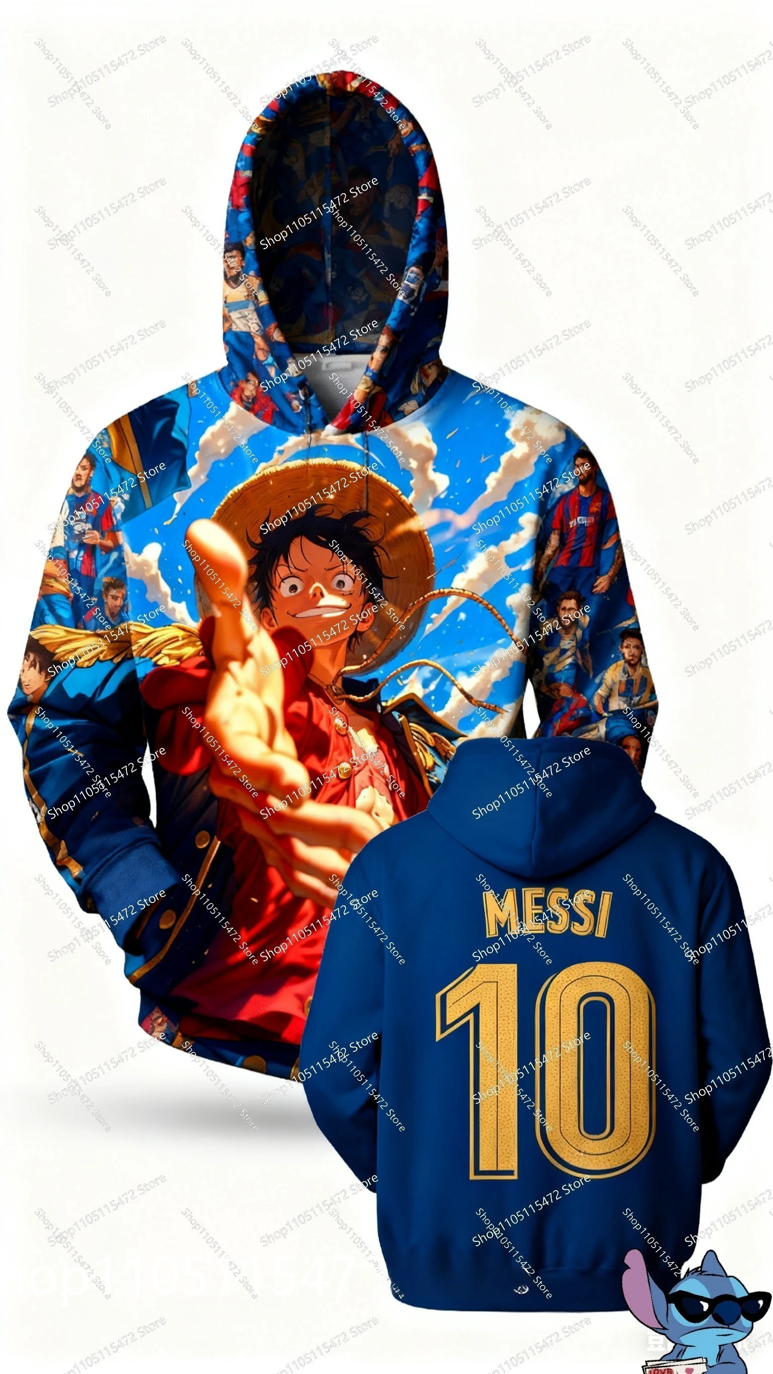 Neue heiße MESSI Commemorative Edition Ruffy Fußball Special Fashion Herbst Winter 3D-Druck Hoodie Tägliche Outdoor-Jacke