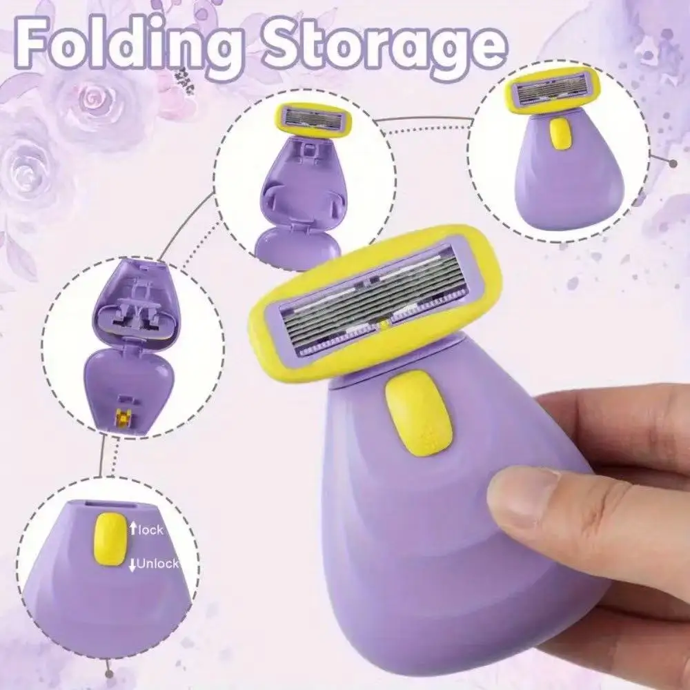 Portable Women's Safety 4-Blades Shaving Razor Body Face Bikini Underarm Hair Removal Manual Shaver Tool With Travel Case