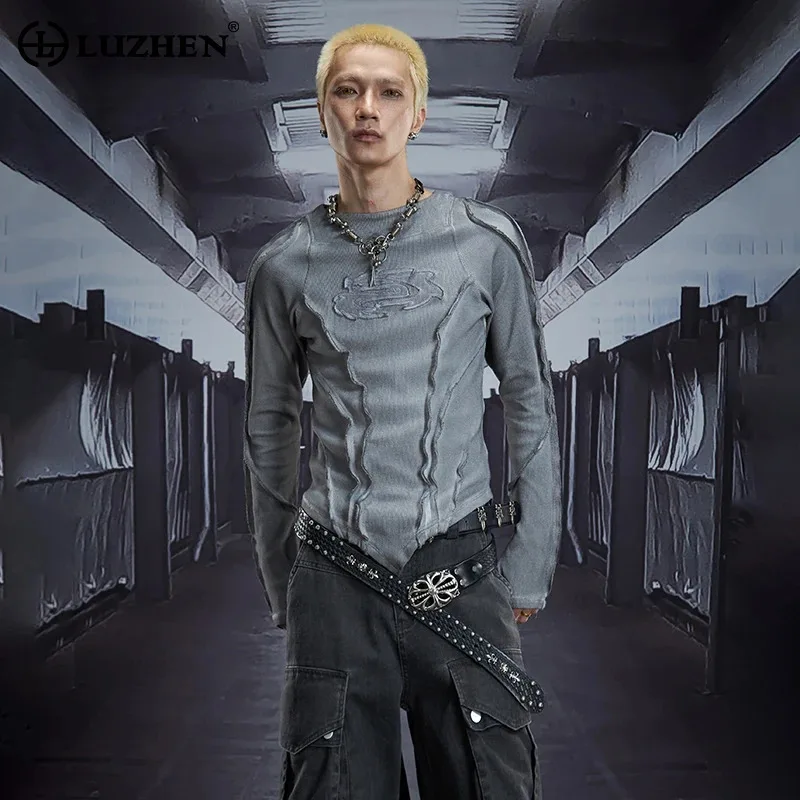 

LUZHEN 2025 New Personalized Burr Patchwork Design Long Sleeve T-shirts Men's Fashion Streetwear Original Casual Clothes JY5652