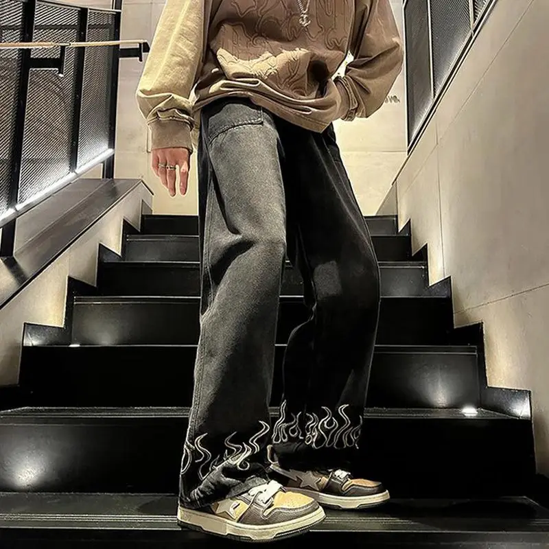 

Large Size Men's Straight Leg Jeans Embroidered High Street Sle Autumn Winter American Vibe Casual Breathable Denim Pants