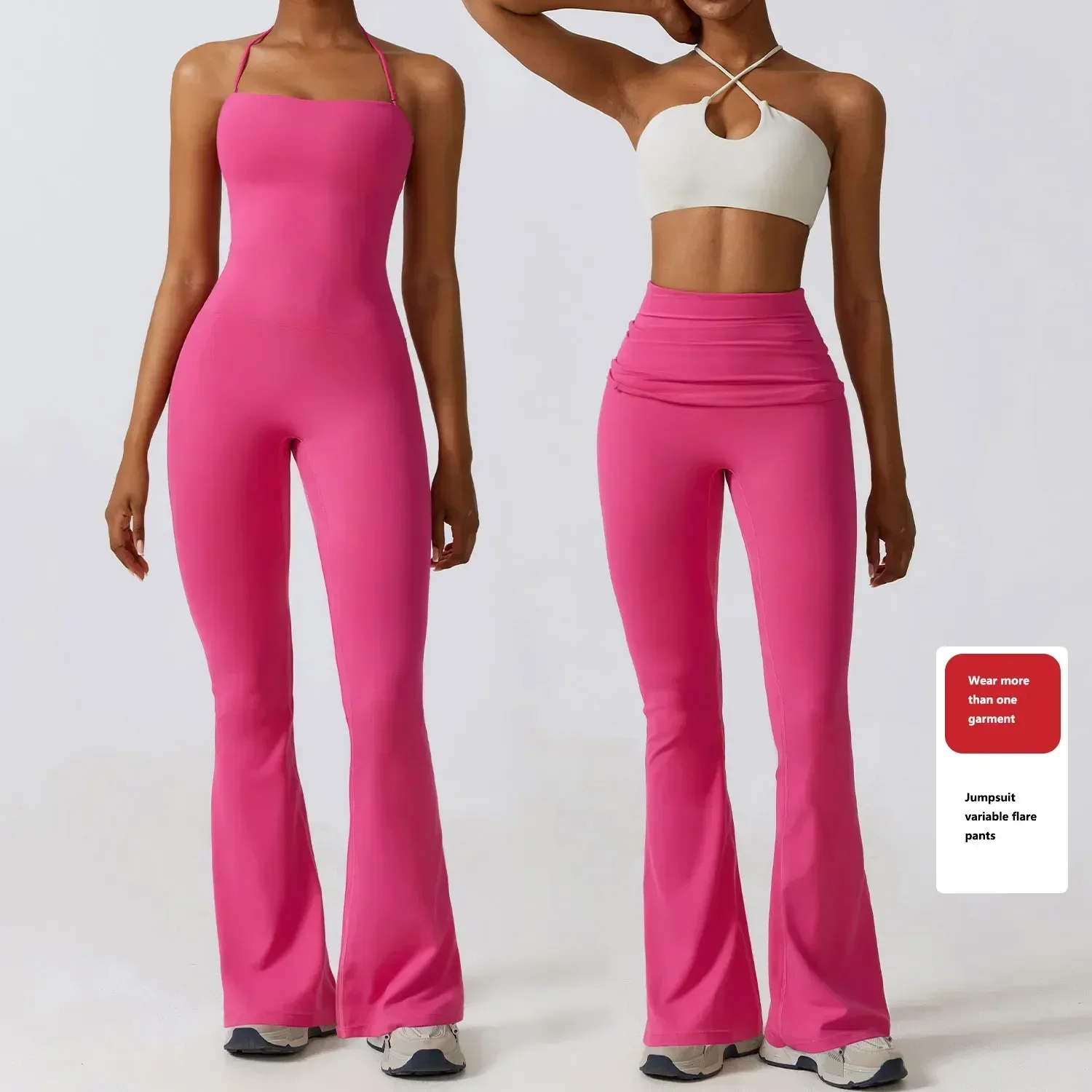 Conjunto de yoga macacões de yoga agasalho feminino uma peça macacão de treino conjunto de ginásio roupas de treino para mulheres calças largas