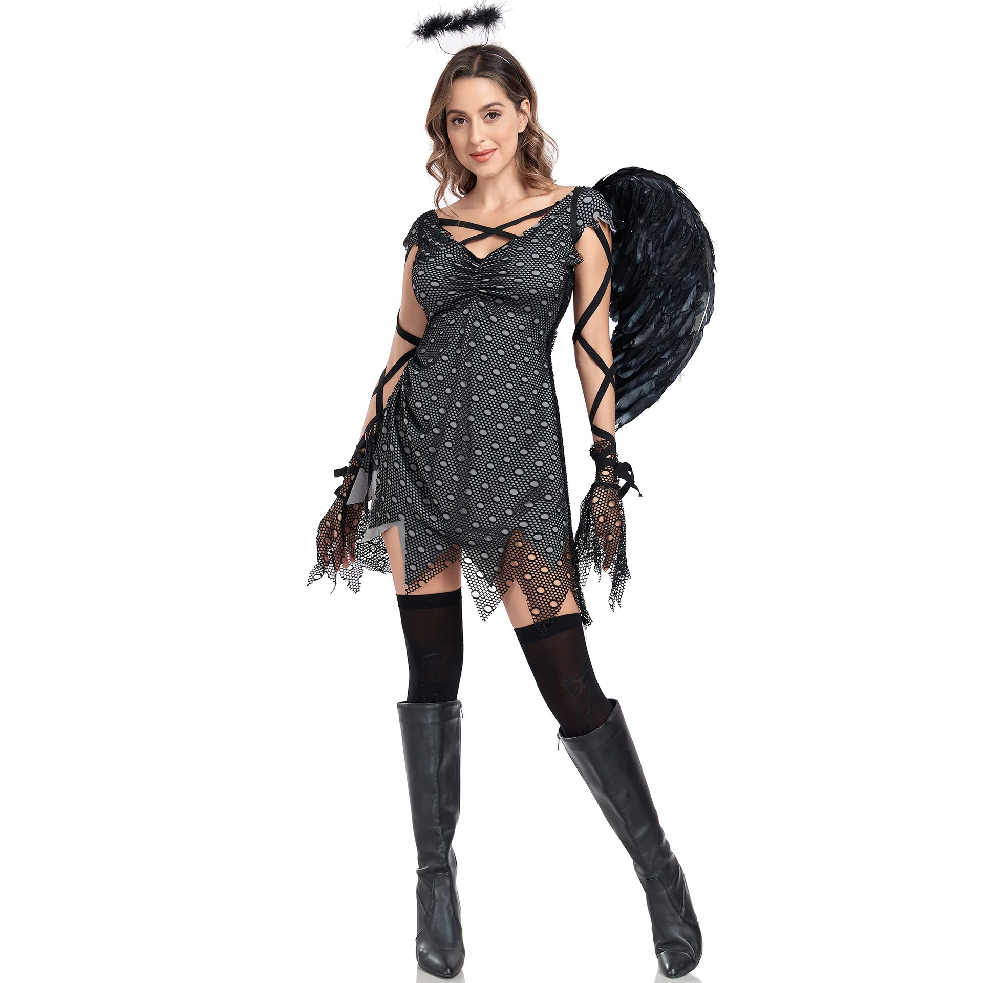 Halloween Evil Ghost Angel Costume Cosplay Zombie Vampire Dark Angel Halloween Carnival Outfit Uniform Holiday Party Clothes