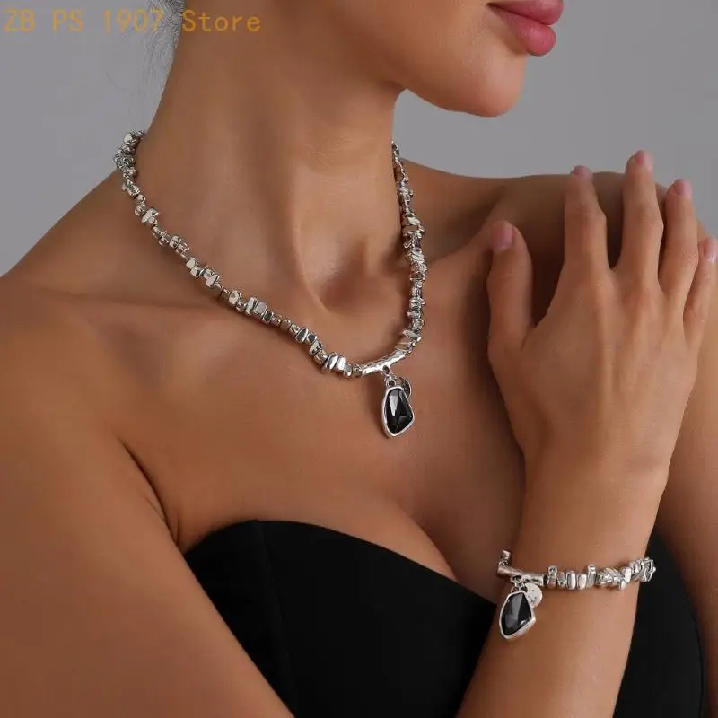 Crystal Reflective Alloy Necklace Multi Faceted Pendant Jewelry Stylish Collarbone Chian Accessory Gift For Women 55KA