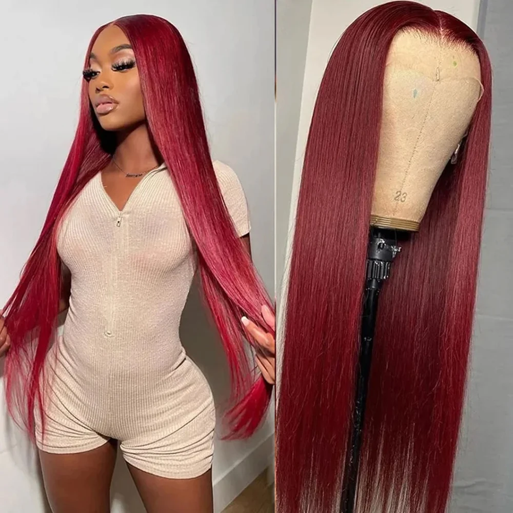 99j Straight 13x4 Lace Front Wigs Human Hair HD Lace Burgundy Red Color Wigs Human Hair 100% PrePluckd For Women