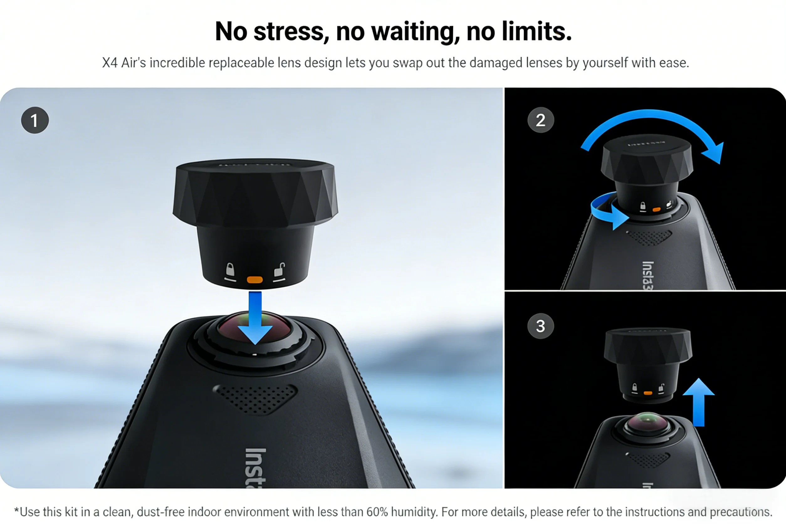 

DIY Easy Replacement Lens Kit，For Insta360 X4 Air，Replaceable Single，Original Optical Glass，No Repair Downtime