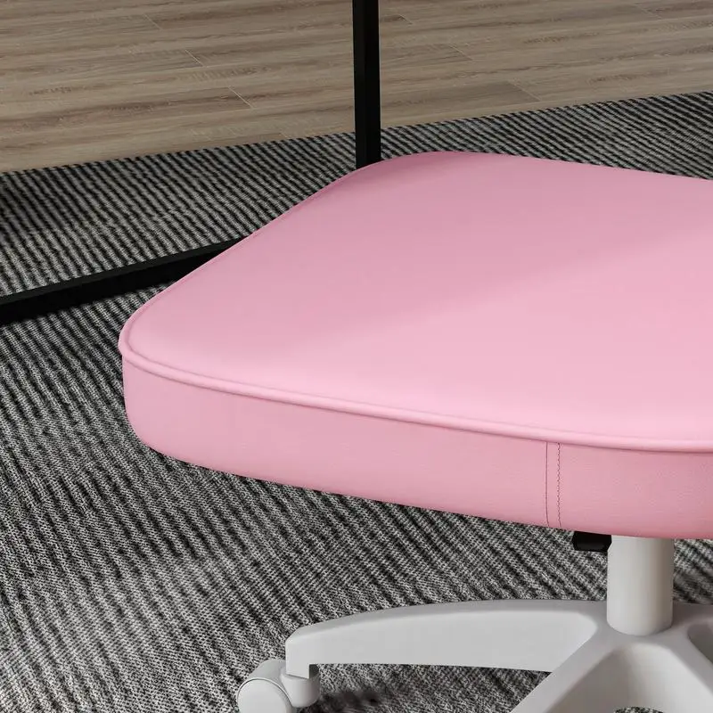 Cute Armless Office Chair, PU Leather Swivel Desk Chair, Adjustable Height Vanity Task Chair, Mid Back, Pink Color