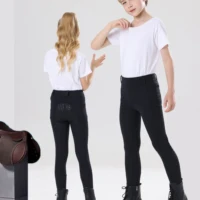 Pantalones ecuestres gruesos para niños, pantalones elásticos de silicona para montar a caballo, Base cepillada, suaves y agradables para la piel, primavera y otoño