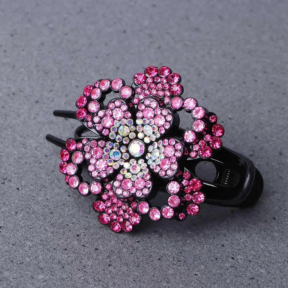 Elegant Simple Hair Clip Acrylic Female Headdress Hair Accessories Ponytail Holder Rhinestone Hair Claw Flower Duckbill Clip