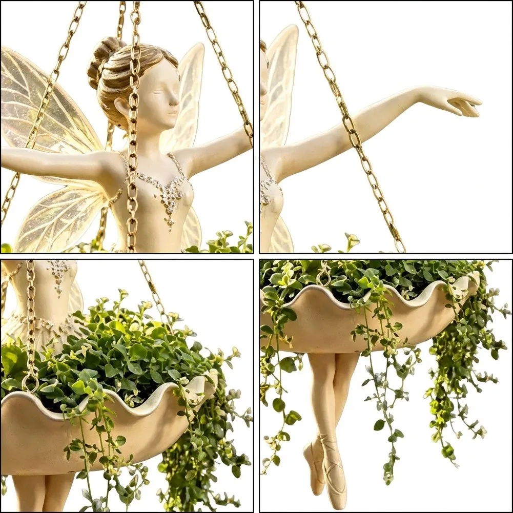 Resin Hanging Plant Basket Featuring Ballerina Design for Indoor Outdoor Display with Natural Cascading Effect