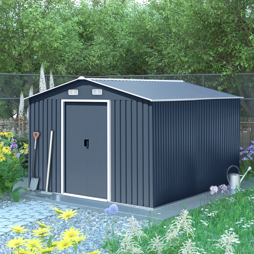 【Breeins】Metal Garden Shed Storage Tool Sheds Outdoor 12x10 FT Black Waterproof Backyard Utility