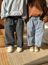 Children's Denim Pants 2025 Spring Autumn Korean Baby Boys Jeans Solid Casual Kids Girls Loose Wide Leg Jeans Trousers