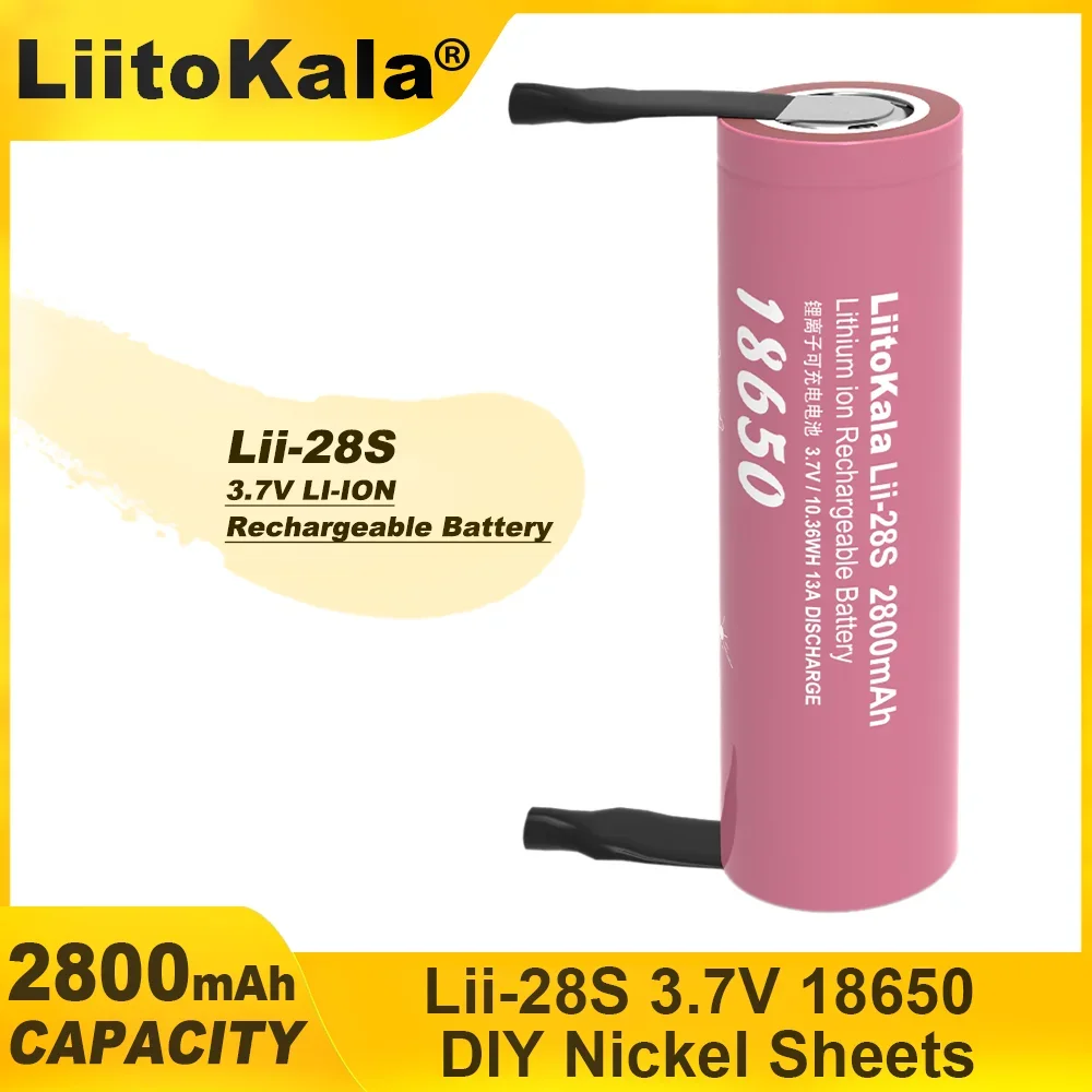 Liitokala-電動工具用充電式リチウム電池,Lii-28S,DIY, 18650, 3.7v,2800mah,13a電源,新品,6個