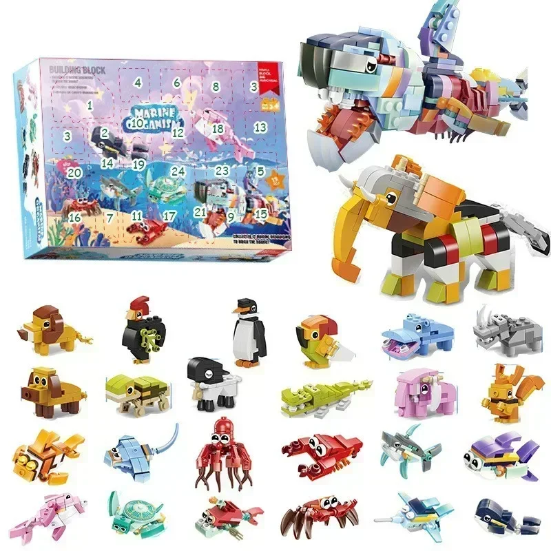 2025 Weihnachten Advents kalender Box Kinder Geschenk Dinosaurier Auto Meeres tier Insekten DIY Modell 24 Tage Countdown Kalender Weihnachts geschenk