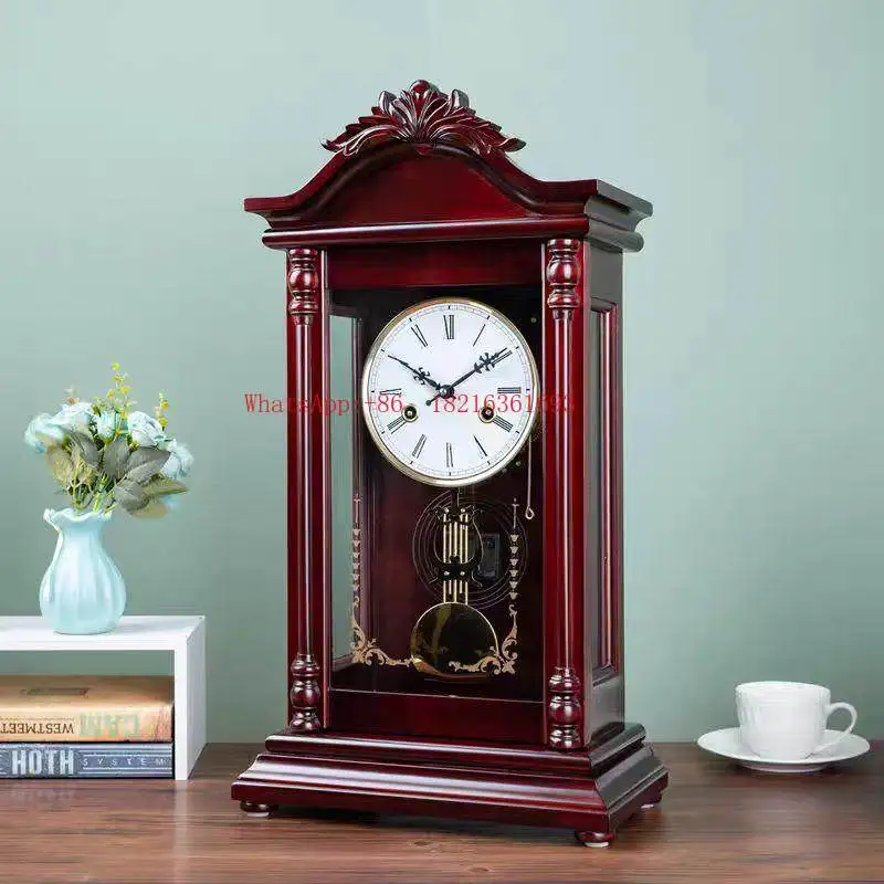 NEW  Living Room Chinese Desktop Clock, Retro Solid Wood Mechanical Clock, Home Timing Creative Desktop Clock