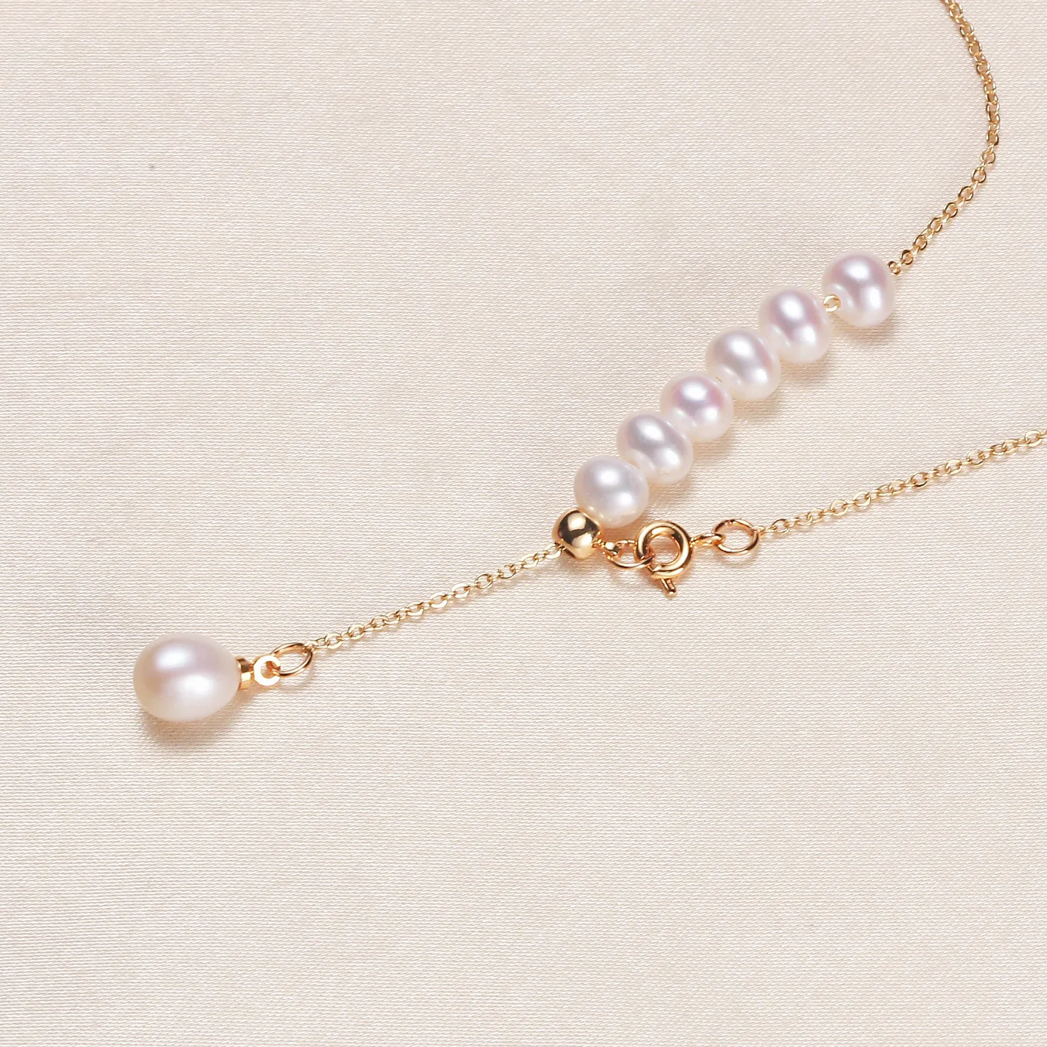 Natural Freshwater Pearl 18K Gold Necklace Pendants Simple Fashion Pearl Jewelry for Women 45cm Length Chain