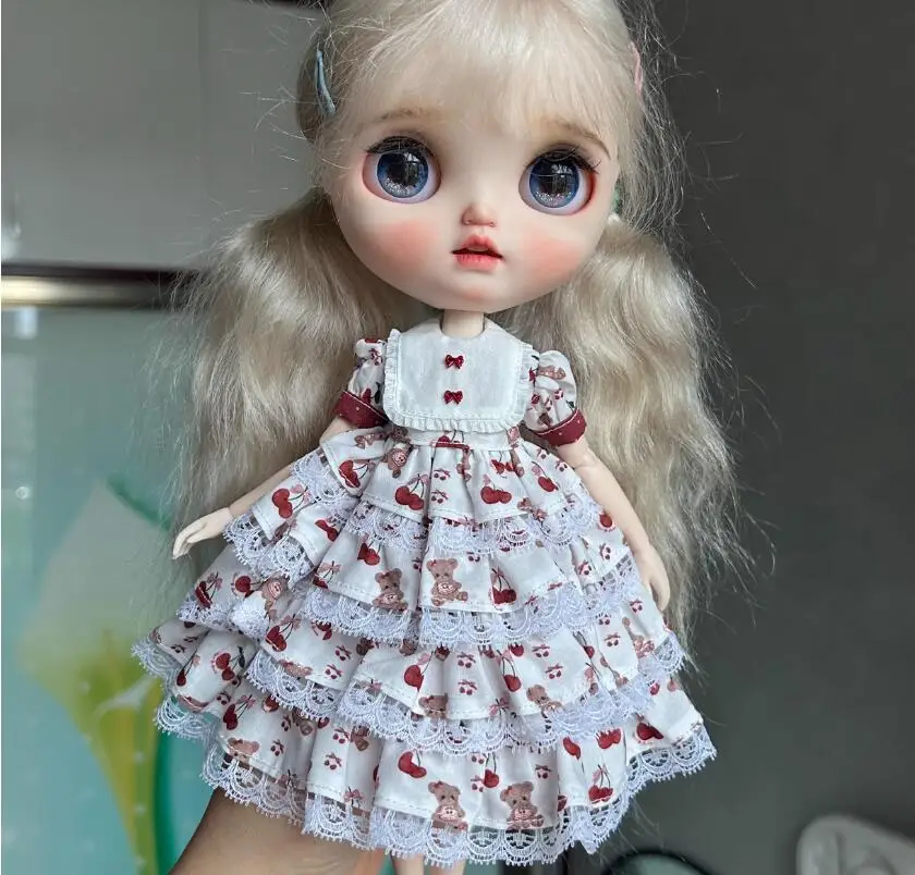 

1PCS kawaii style clothes blythe doll outfit bear pattern cake dress 1/6 30cm(Fit for Pullip,Ob22/24/26, Licca)