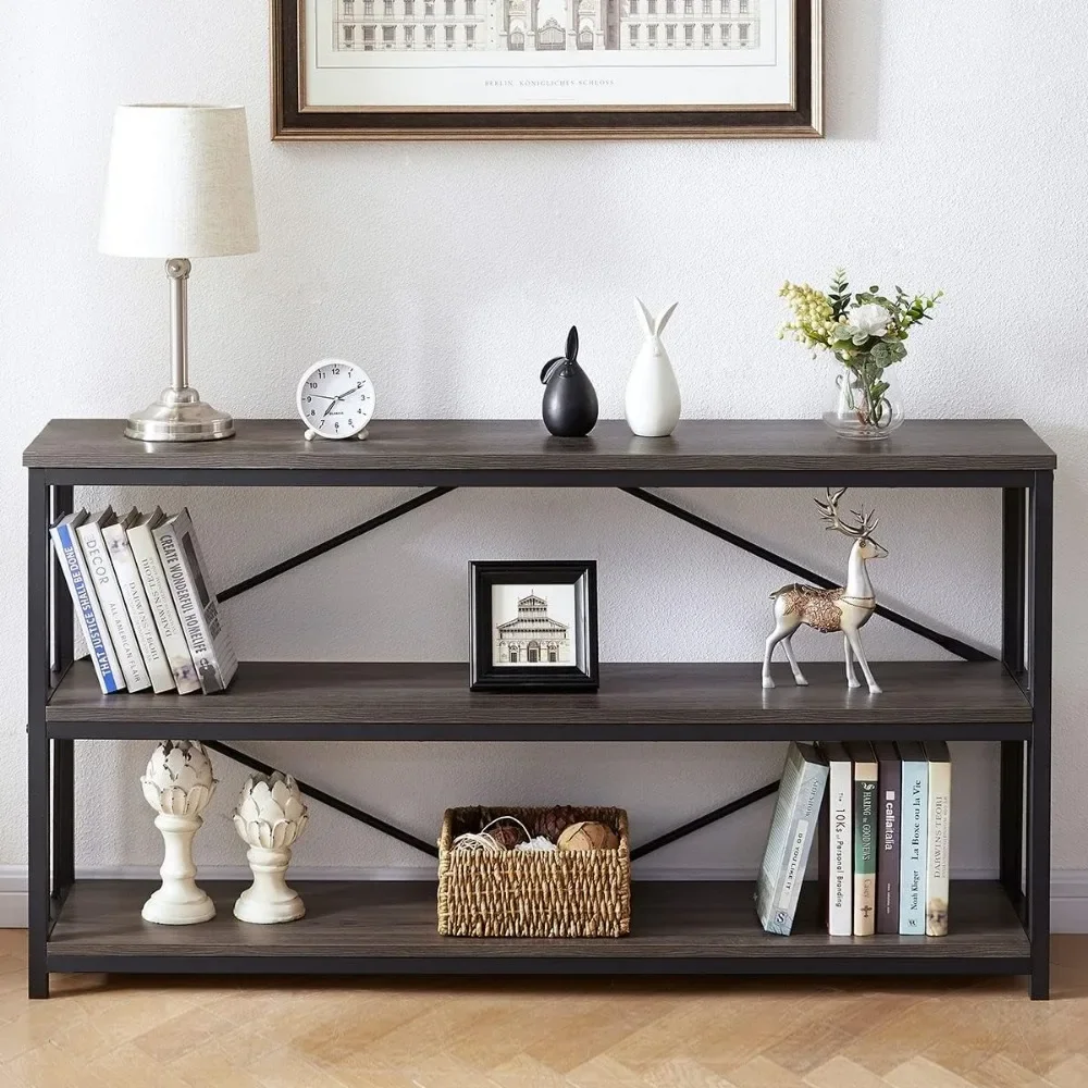 

Industrial Console Table, Metal and Wood Sofa Table, Rustic Entryway Table with Storage, Modern 3 Tier Shelf Long Foyer for Home