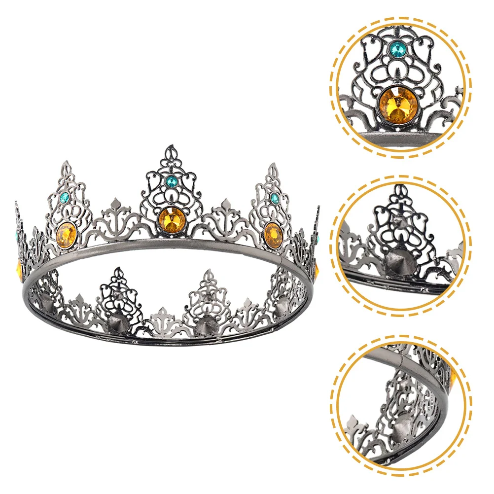 

King Crown for Men Vintage Birthday Performance Costume Accessory Lightweight Metal Cosplay Party Prop Decorative Headdress