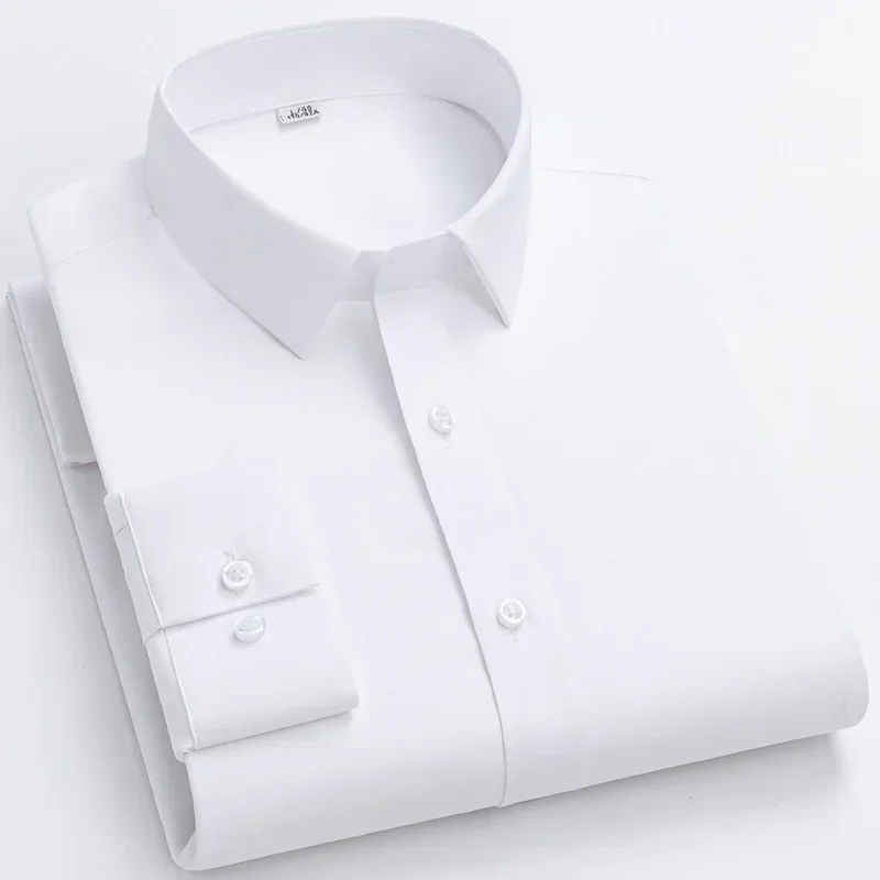 Camisas de manga larga de color sólido de fibra de bambú de alta calidad para hombres camisa formal ajustada elástica antiarrugas ropa blanca roja