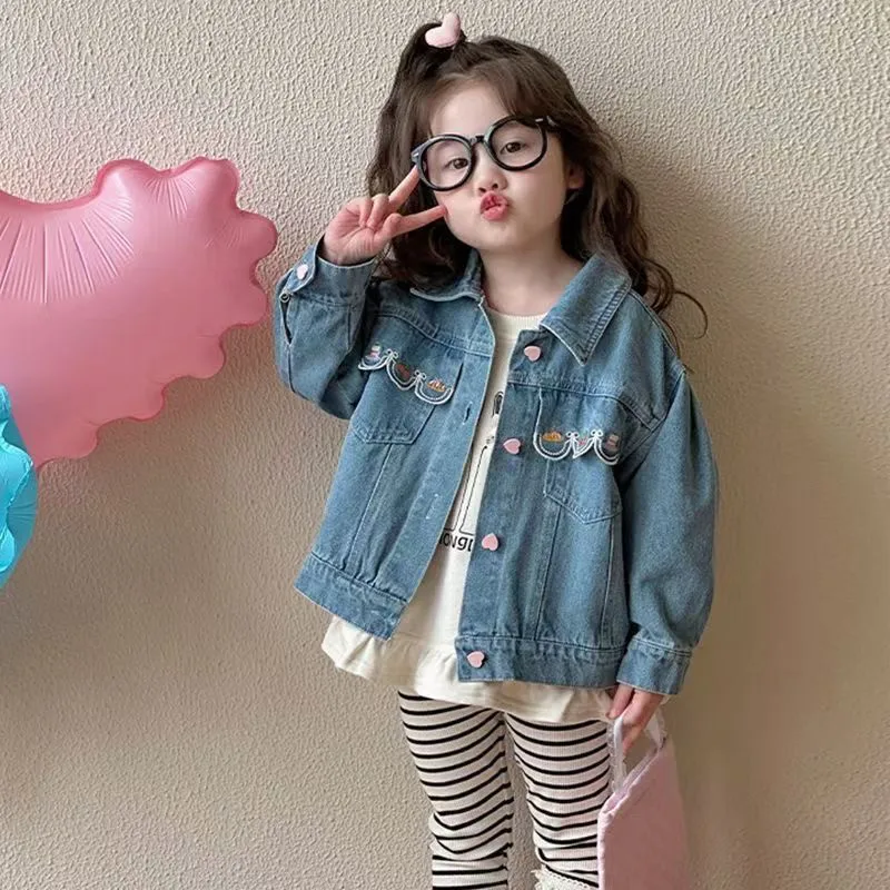 

Spring and Autumn Girls Deinm Jacket New Children's Korean Version Coat Top Little Girl Baby Jean