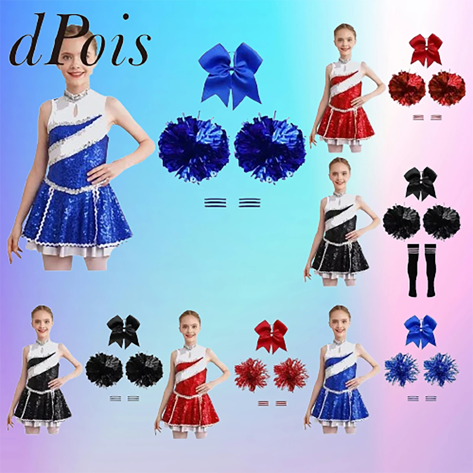 

High School Girl Cheerleader Uniforms Children School Girls Cheerlead Dress Kids Cheerleading Dance Outfits Costume Dancewear