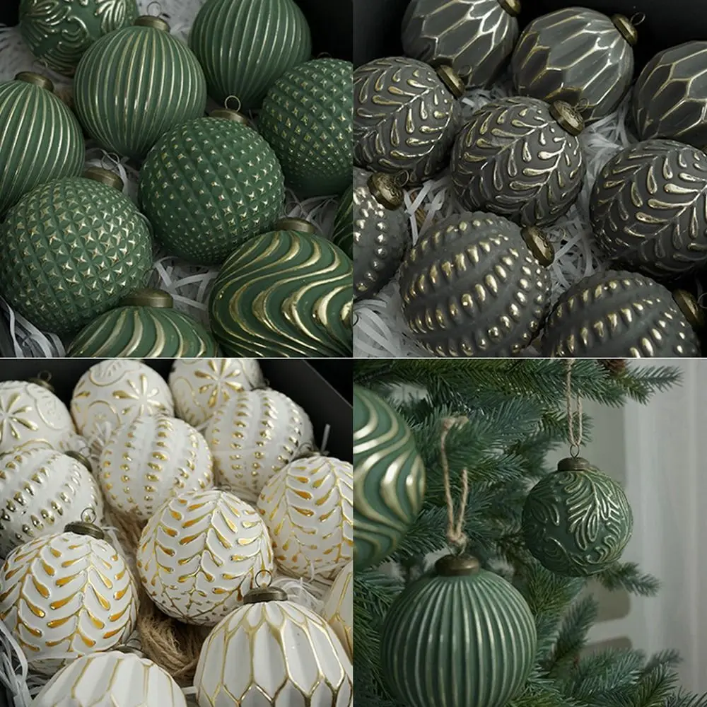 12pcs 8cm Christmas Tree Ball Pendant Shatterproof Retro Christmas Hanging Balls Reusable Elegant Xmas Tree Ornaments - view 4