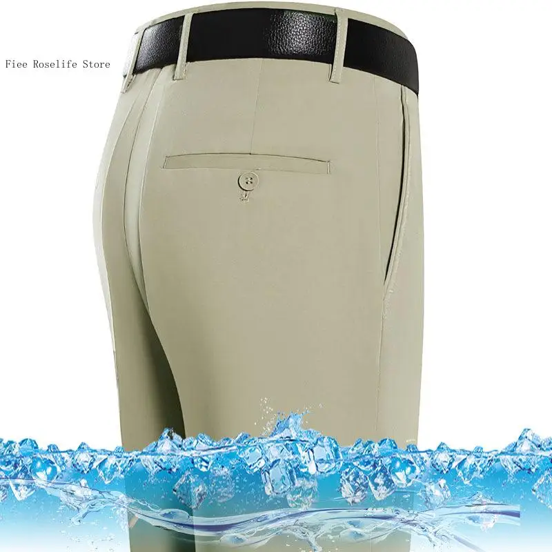 Spring and Summer Middle-Aged Thin Straight Tube Loose High Waist No Ironing Professional Trousers for Men