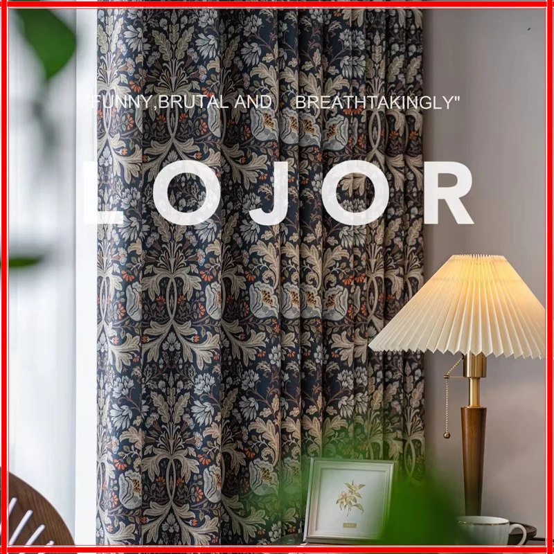 

American Cotton Linen Retro Curtains for Living Room Bedroom Dining Dark Print New Popular Blackout Bedroom Window Customized