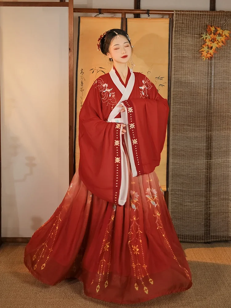 Hanfu tradicional chino para mujer, traje rojo y negro, vestido de princesa Oriental antiguo, ropa de baile de la dinastía Tang elegante