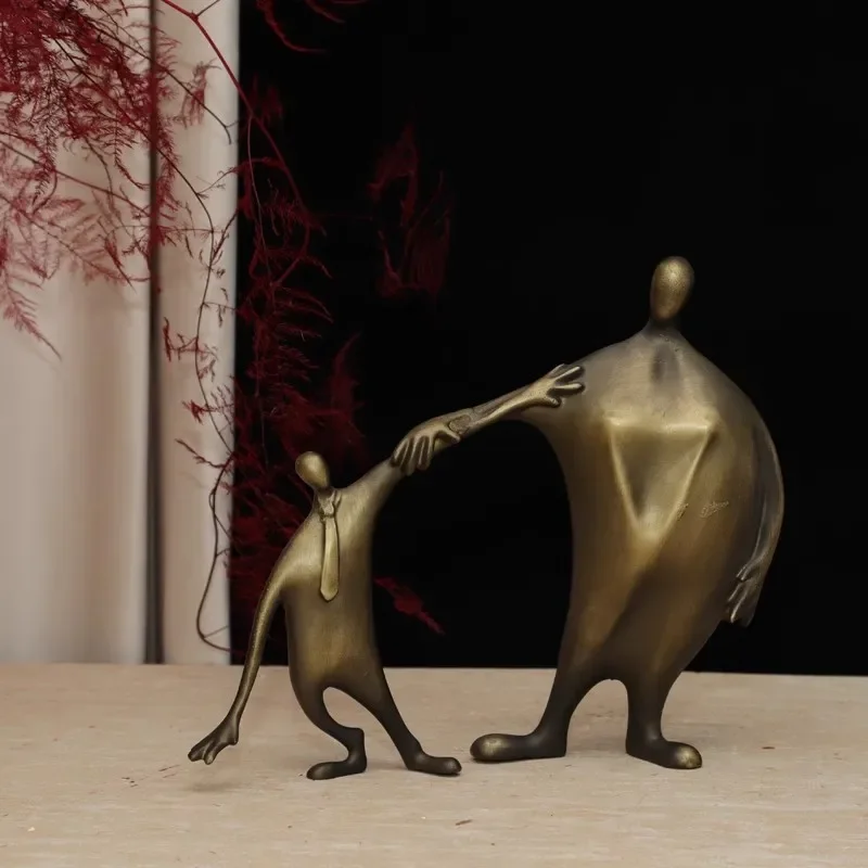 Modern Metal Father Son Sculpture Creative Figurine Art Ornament for Living Room Coffee Table Entrance Decor Dining Home