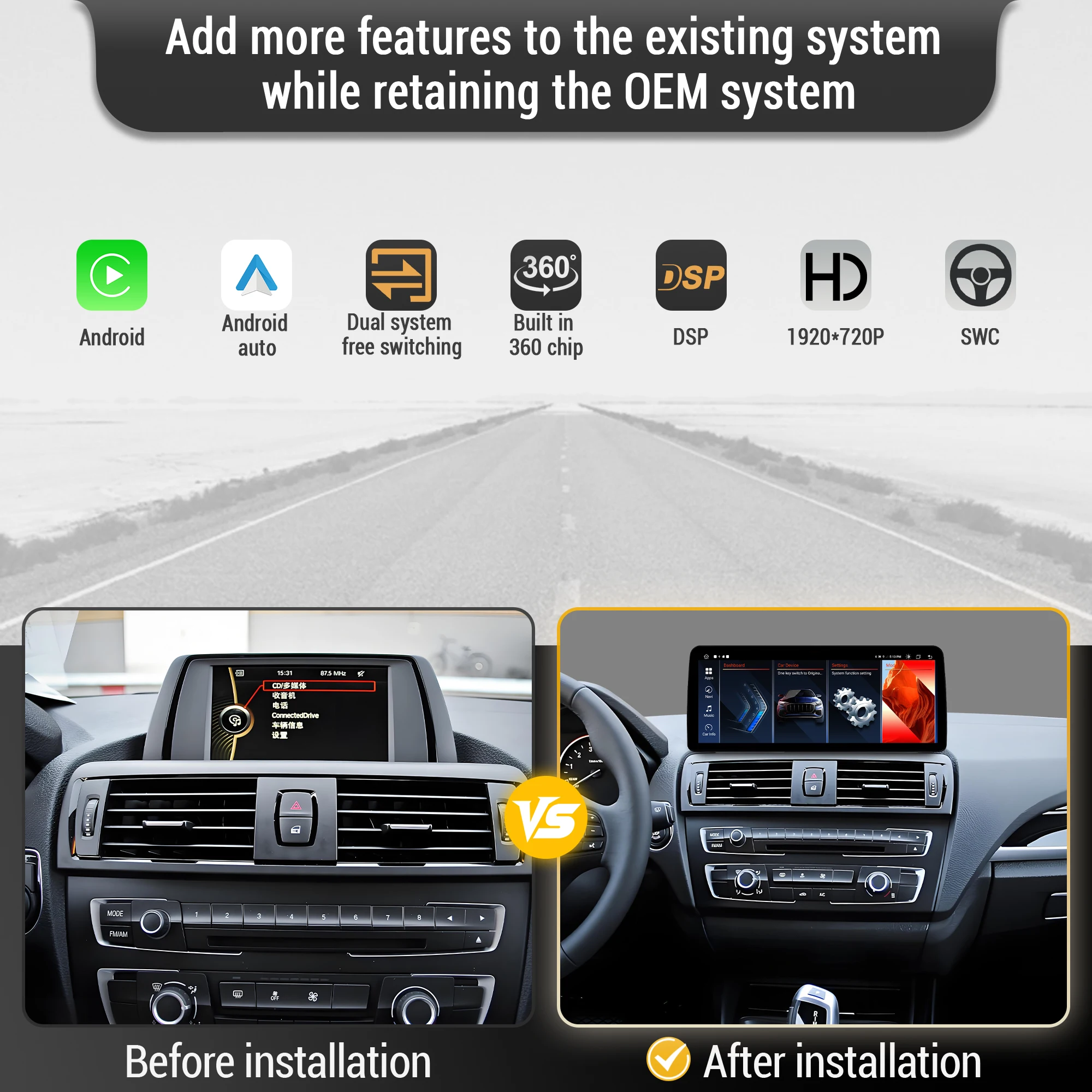 10.25 inch For BMW 1 series 2 series F20 F21 F22 F23 2011-2019  Android 14 LHD RHD Car Radio Carplay Snapdragon 680 Touch Screen