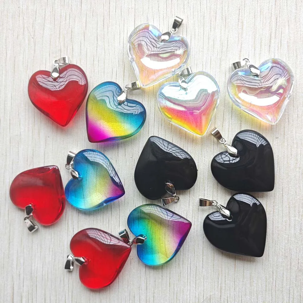 New 35mm good quality mix glass heart shape pendants for diy jewelry Accessories making Wholesale 12pcs/lot fast shipping