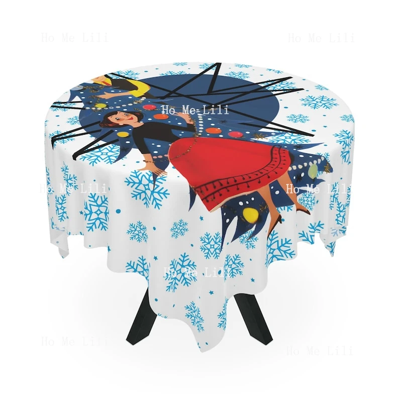 

Mid Century Modern Christmas Snowflake Blue White Kitschy Holiday Tablecloth