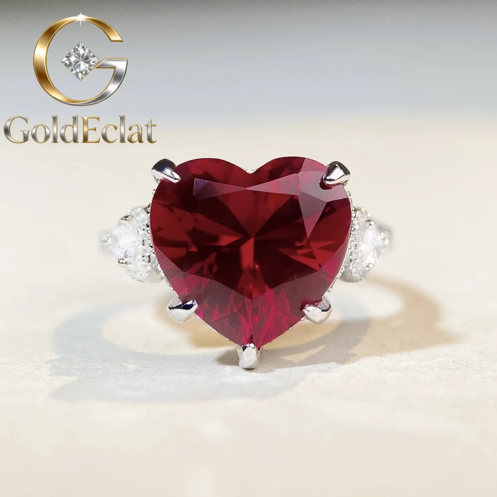 

GoldEclat Luxury Solid Platinum PT950 Pigeon Red Love Ring Women's 2 karat Moissanite Diamond Ring